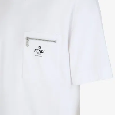 Fendi Men White Crewneck T-shirt With Log Print On The Front In Cotton Man