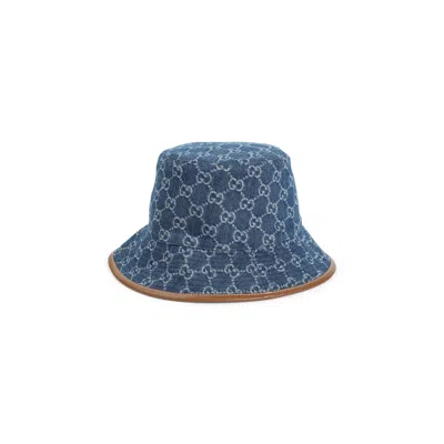 Gucci Embroidered Denim Bucket Hat In Blue