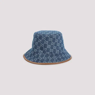 Gucci Embroidered Denim Bucket Hat In Blue