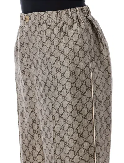 Gucci Gg Supreme Print Silk Trouser In Green