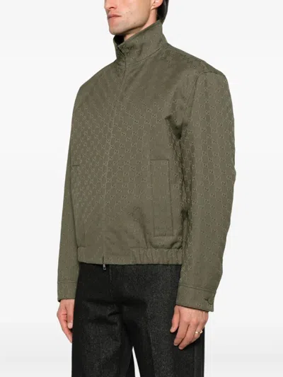 Gucci Forest Green Gg Canvas Bomber Jacket In Brown