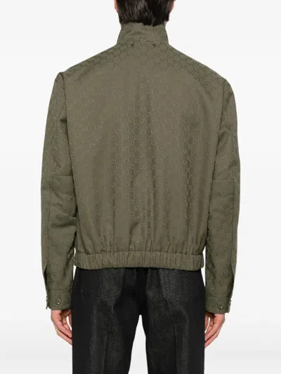 Gucci Forest Green Gg Canvas Bomber Jacket In Brown