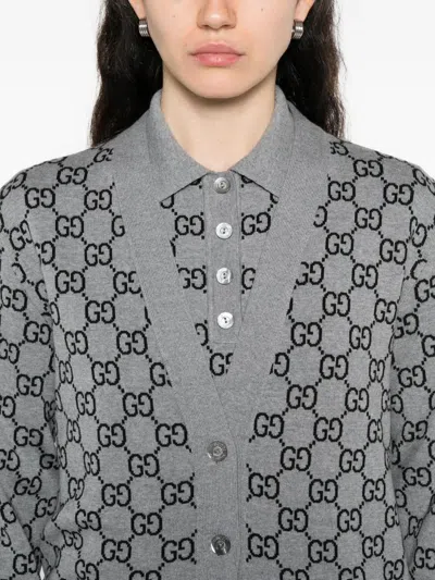 Gucci Gg Monogram Wool Reversible Cardigan In Gray