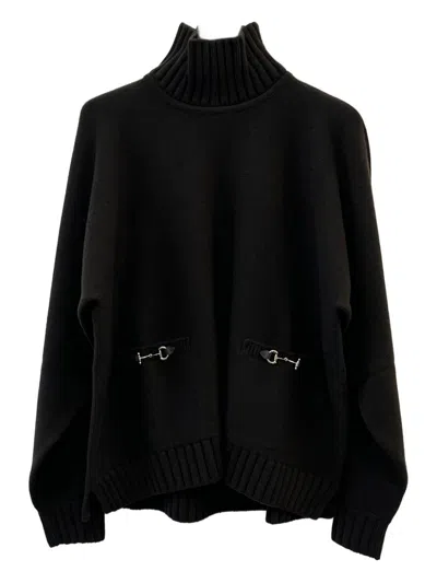 Gucci Wool And Cashmere Turtleneck Sweater With Horsebit In Black