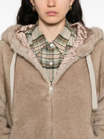 Herno "bomber" Soft Faux Fux Jacket In Brown