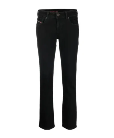 Diesel Low-rise Flared Crop Jeans In Black