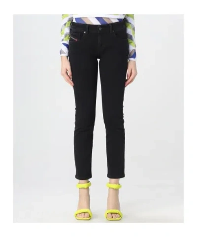 Diesel Low-rise Flared Crop Jeans In Black