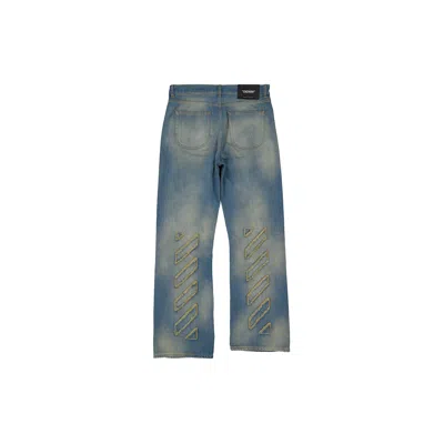 Off-white Blue Diagonal Raw Patch 90s Skate Jeans In Blue