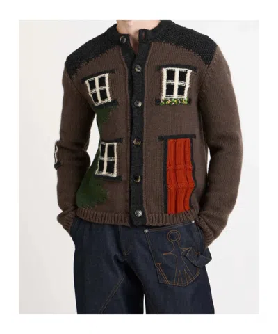 Jw Anderson Jacquard Knit Cardigan In Brown