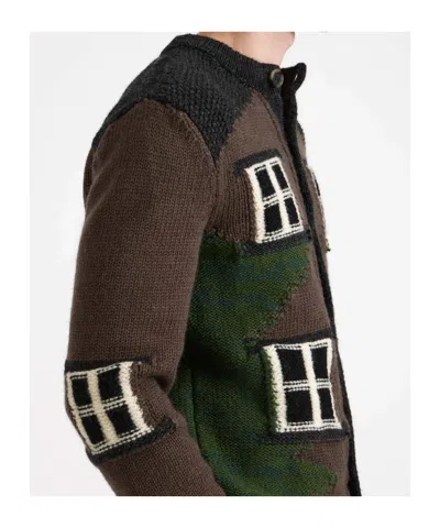 Jw Anderson Jacquard Knit Cardigan In Brown