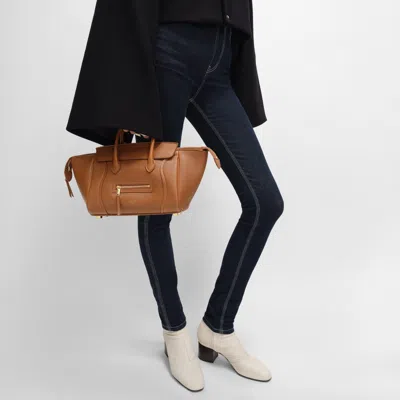 Celine Small New Luggage In Supple Shiny Lambskin In Orange