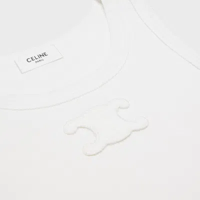 Celine Triomphe Tank Top In Ribbed Cotton In White