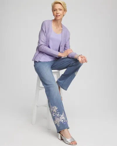 Chico's Petite Embroidered Pull-on Wide-leg Jeans In Soraya Indigo