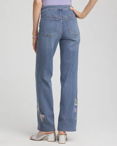 Chico's Petite Embroidered Pull-on Wide-leg Jeans In Soraya Indigo
