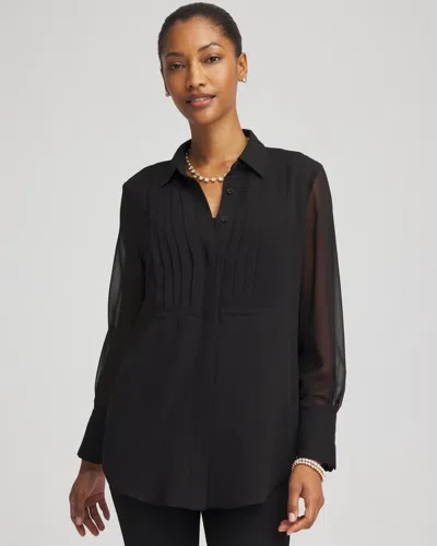 Chico's Pintuck Georgette Tunic In Black In Black