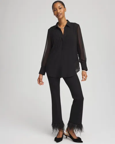 Chico's Pintuck Georgette Tunic In Black In Black