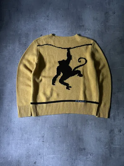 Pre-owned Prada 2018 Monkey Print Wool Cashmere Sweater In Yellow