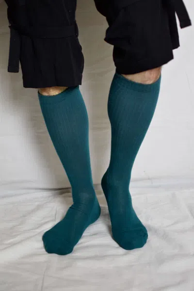 Pre-owned Rick Owens Aw22 Strobe Long Socks - Ru02b2499-sockc In Blue