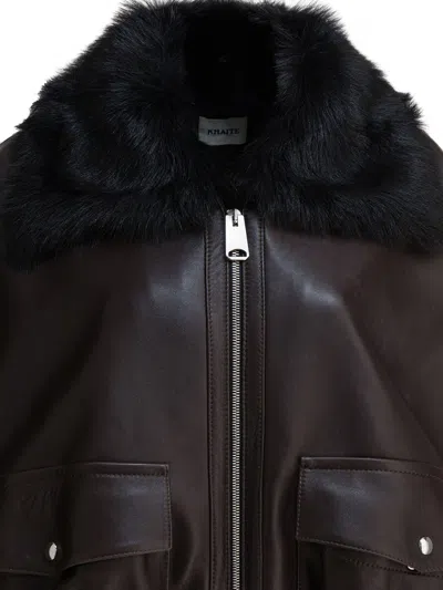 Khaite Daemon Oversized Leather Jacket With Shearling Collar In Brown