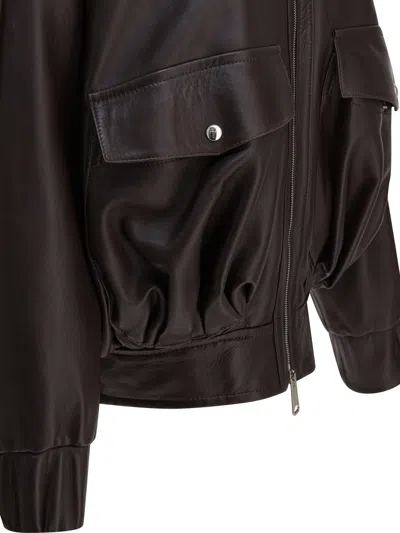 Khaite Daemon Oversized Leather Jacket With Shearling Collar In Brown