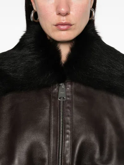 Khaite Daemon Oversized Leather Jacket With Shearling Collar In Brown