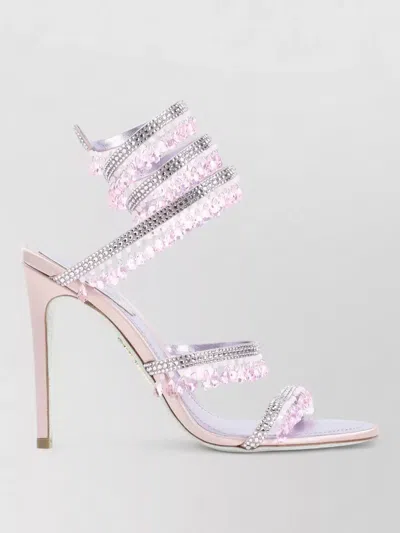 René Caovilla Sandal Open Toe Stiletto Heel Crystal Straps In Pink