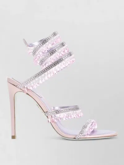 René Caovilla Sandal Open Toe Stiletto Heel Crystal Straps In Pink