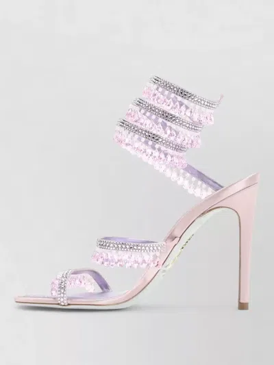 René Caovilla Sandal Open Toe Stiletto Heel Crystal Straps In Pink