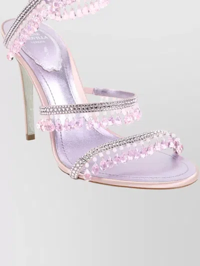 René Caovilla Sandal Open Toe Stiletto Heel Crystal Straps In Pink
