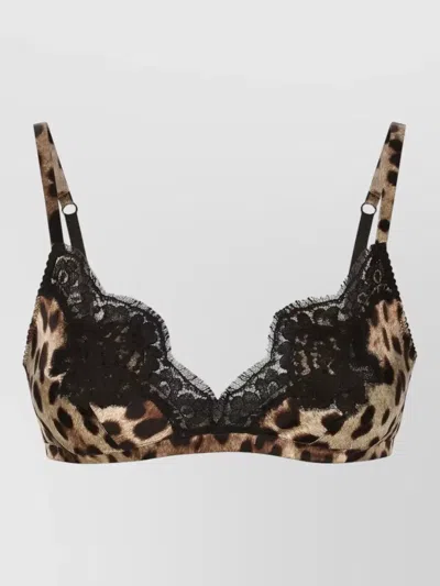 Dolce & Gabbana Satin Soft Cup Bra Lace Animal Print In Multi