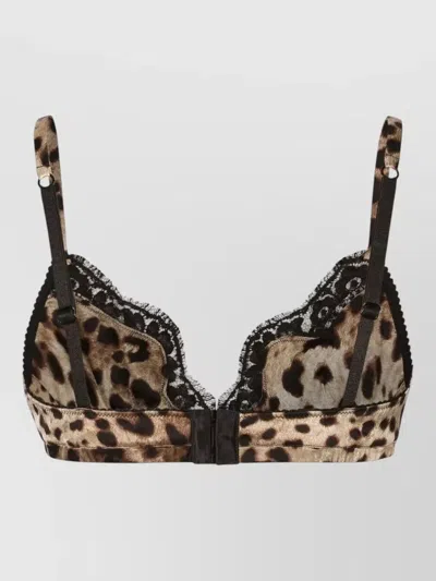 Dolce & Gabbana Satin Soft Cup Bra Lace Animal Print In Multi