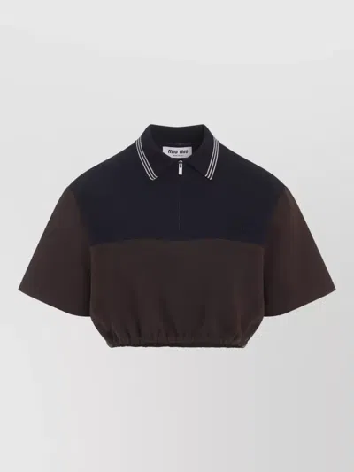Miu Miu Short Sleeve Polo Top Elastic Hem In Animal Print