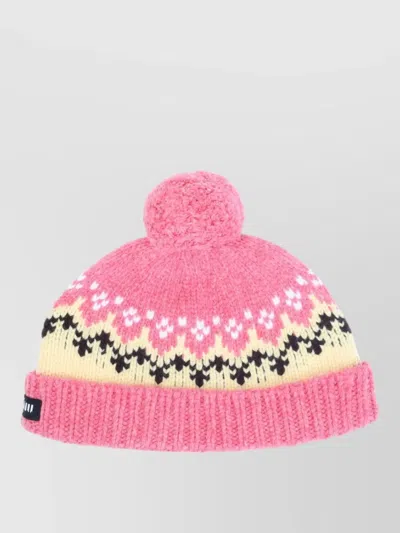 Miu Miu Knit Hat Bobble Detail Ribbed Hem In Pink