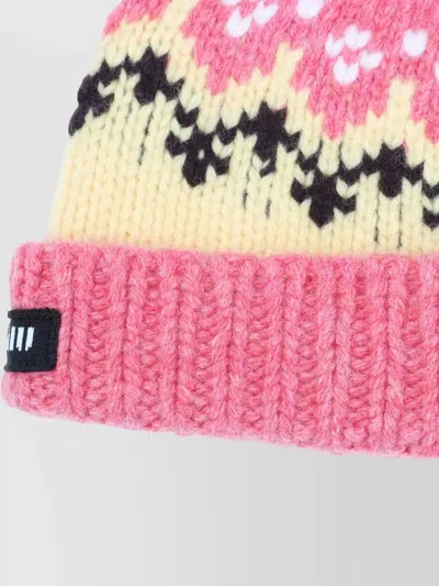 Miu Miu Knit Hat Bobble Detail Ribbed Hem In Pink