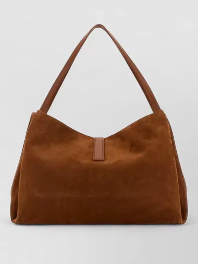 Ferragamo Brown Shoulder Bag With Two Top Handles And Gancini Plaque On The Front In Suede Woman In Brown