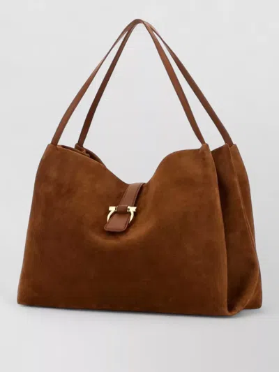 Ferragamo Brown Shoulder Bag With Two Top Handles And Gancini Plaque On The Front In Suede Woman In Brown