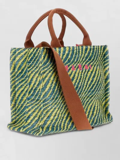 Marni Raffia Effect Small Tote Shoulder Bag In Multi