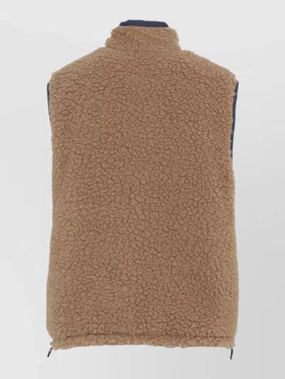 Miu Miu Shearling Texture High Neck Front Pocket Jacket In Brown