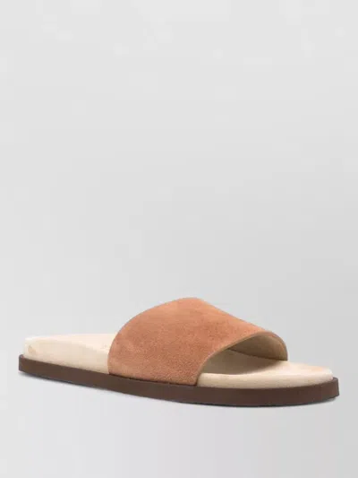 Brunello Cucinelli Black Lamb Ovis Aries Aries Flat Sandals In Brown