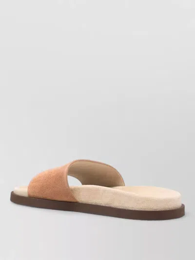 Brunello Cucinelli Black Lamb Ovis Aries Aries Flat Sandals In Brown