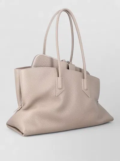 Attico La Passeggiata Medium Leather Shoulder Bag In Neutral