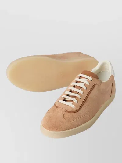Brunello Cucinelli Low Top Sneakers Contrast Heel Tab Suede In Brown