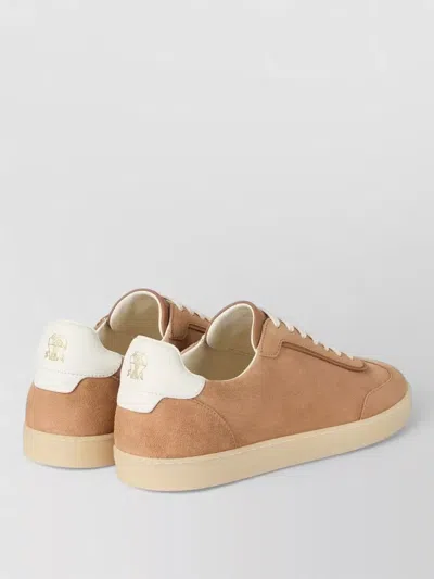 Brunello Cucinelli Low Top Sneakers Contrast Heel Tab Suede In Brown