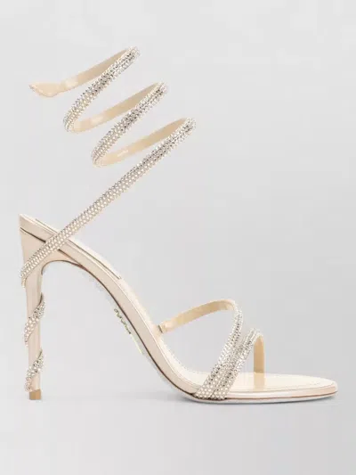 René Caovilla Sandal Open Toe Thin Sole Spiral Strap In Neutral