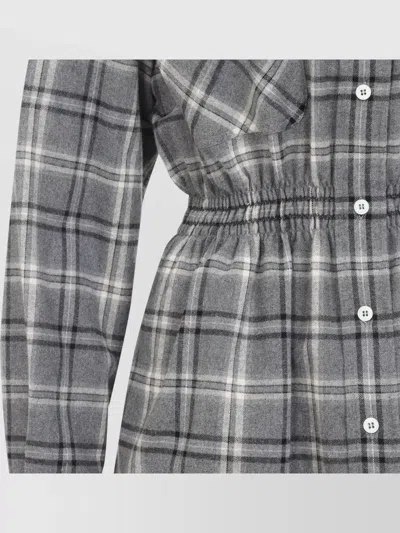 Miu Miu Dress Elasticated Waist Long Sleeves Checks Collar In Gray