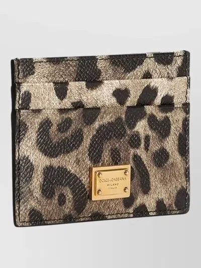 Dolce & Gabbana Dauphine Leather Card Holder With Plate Accessories In Animal Print