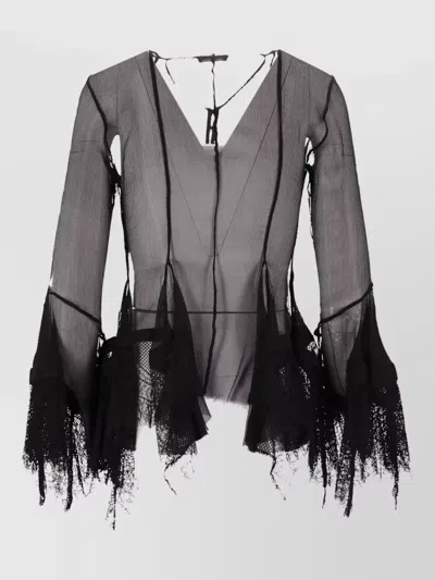 Ann Demeulemeester Kristabel Fitted Handkerchief Shirt Lace Detail In Black