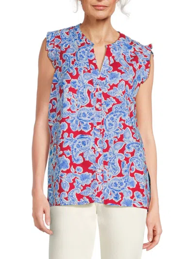 Tommy Hilfiger Women's Olymp Paisley Cotton Shirt In Blue