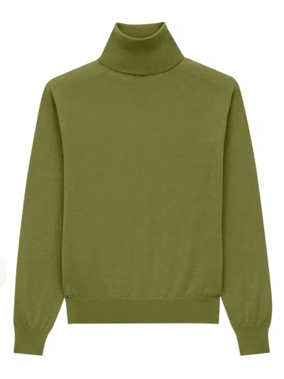 Saint Laurent Cashmere, Wool And Silk Turtleneck Pullover In Green