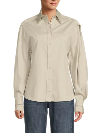 Brunello Cucinelli Women's Point Collar Cotton-blend Shirt In Neutral